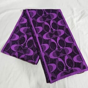 COACH Metallic Purple Knit Scarf Monogram Wool Blend Wrap Glittery Two Tone 60in